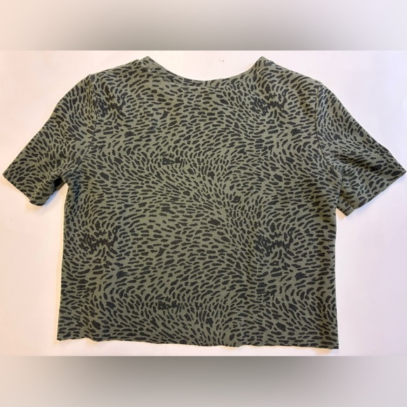 Zara cheetah print olive green cropped stretchy short sleeve sweater Small - Picture 7 of 7